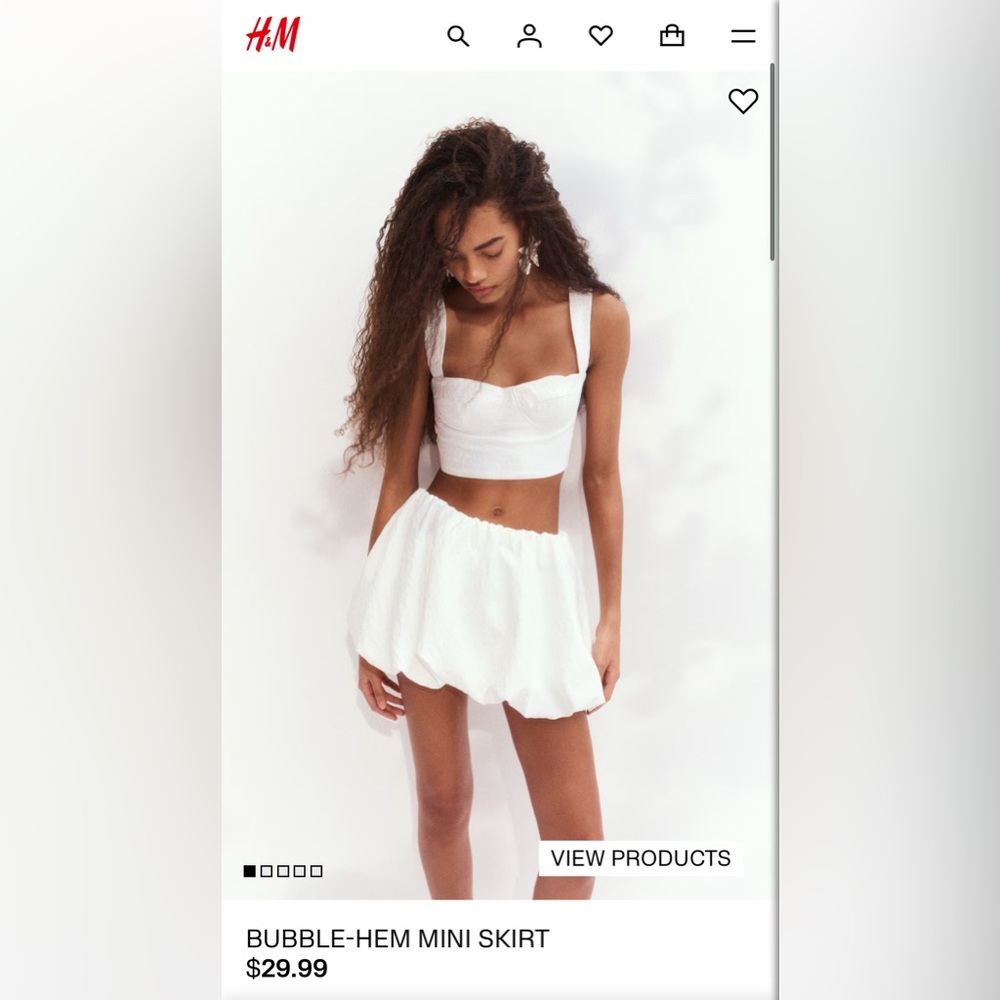 H&M White Bubble-Hem Mini Skirt